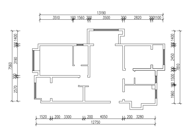 红牛设计--创源龙樾116㎡轻奢风格02户型分析_原始结构图